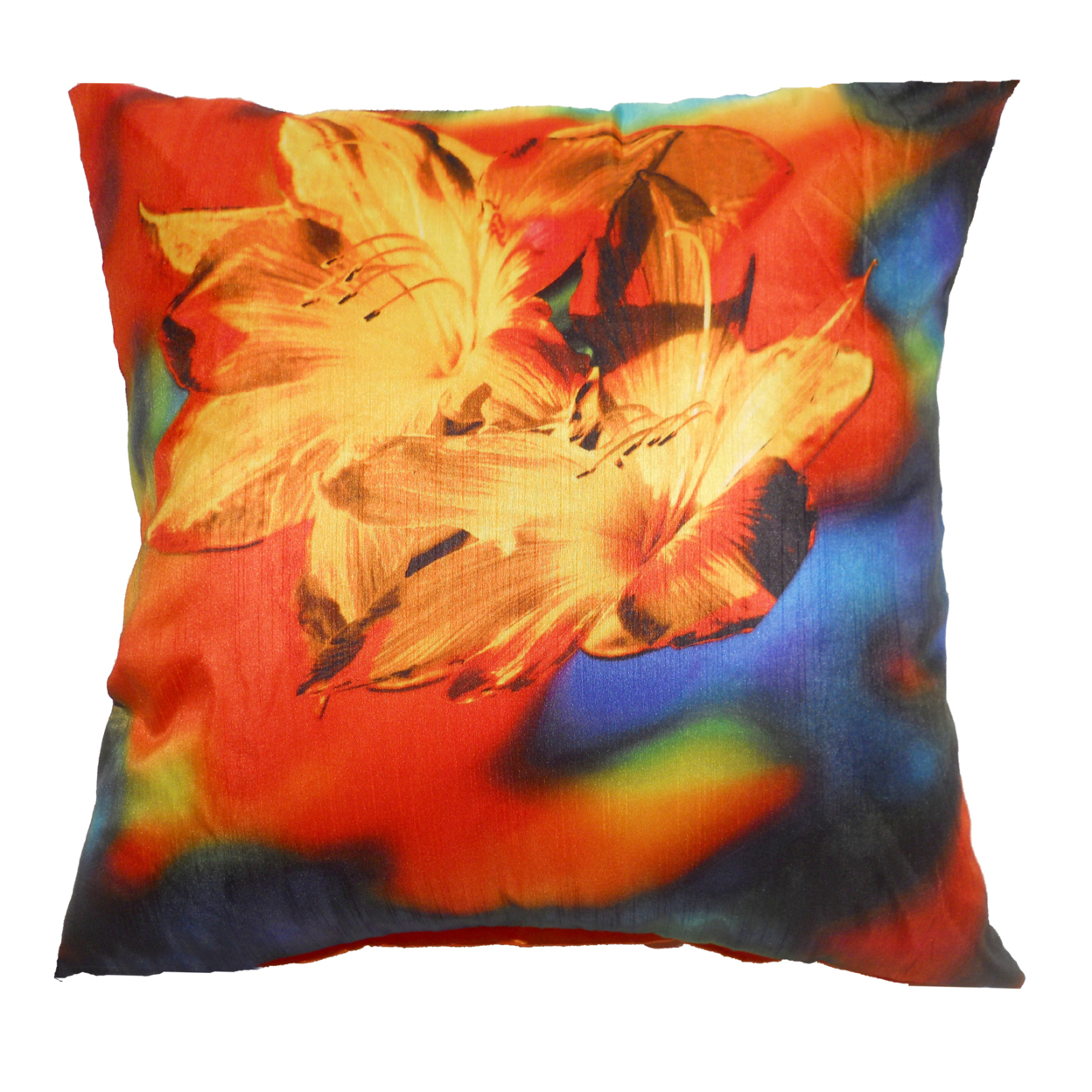 20 X 20 Inch Accent Pillow With Hibiscus Digital Print, Set Of 2, Beige And Blue- Saltoro Sherpi
