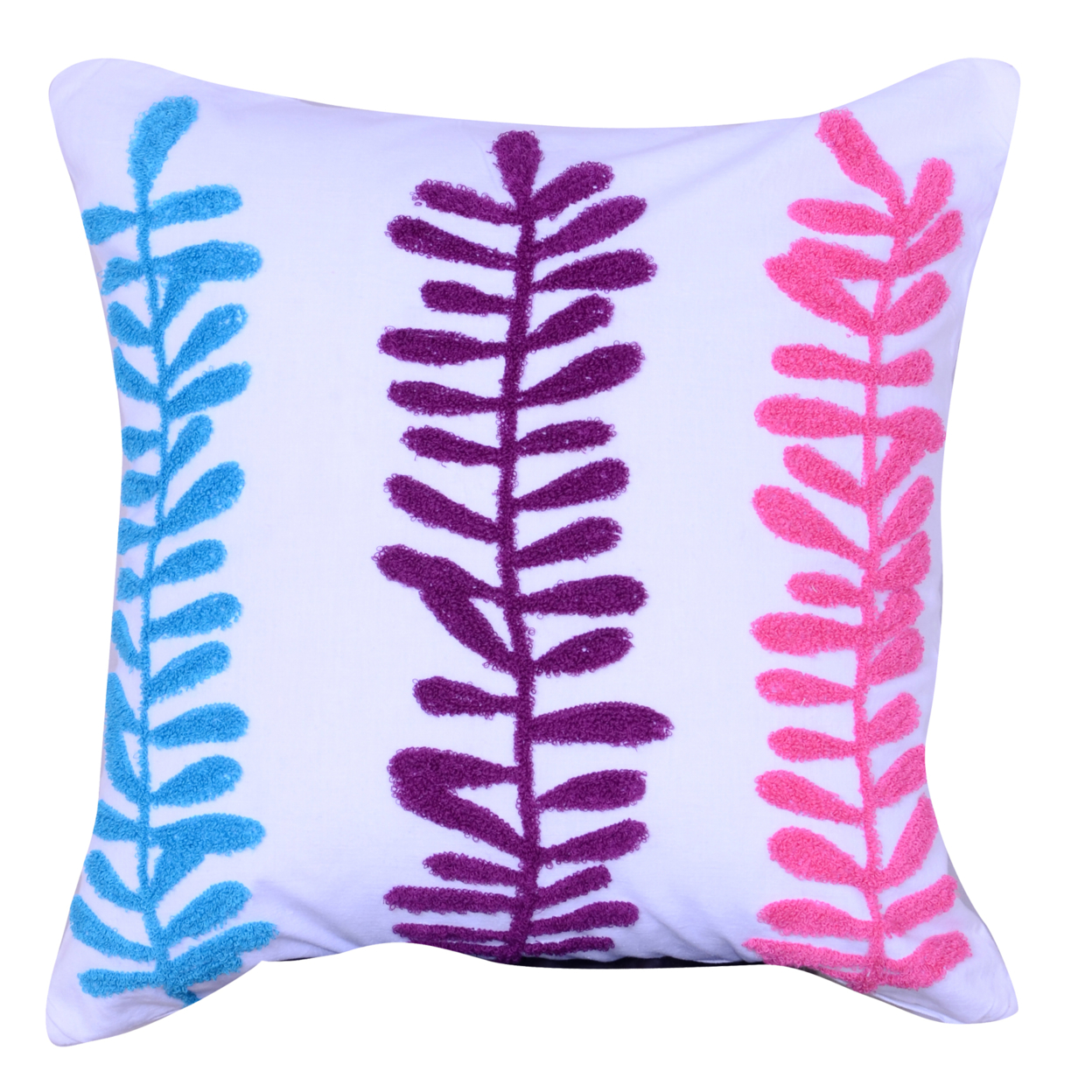 18 X 18 Inch Cotton Pillow With Sprig Pattern Embroidery, Set Of 2, Multicolor- Saltoro Sherpi