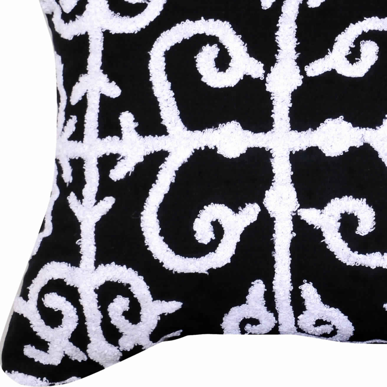 20 X 16 Inch Cotton Pillow With Vermicular Pattern, Set Of 2, Black And White- Saltoro Sherpi