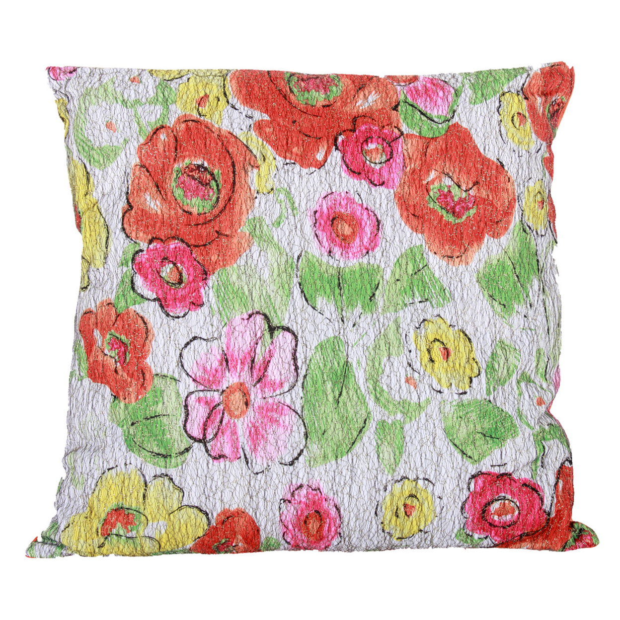 22 X 22 Inch Polyester Pillow With Crackled Floral Imprint, Set Of 2, Multicolor- Saltoro Sherpi