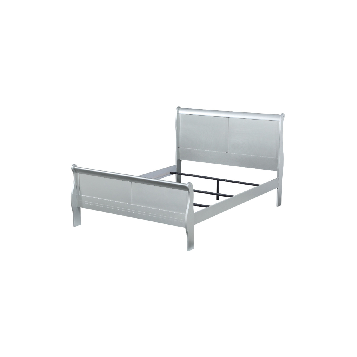 Wooden Queen Size Bed With Sleigh Headboard And Footboard, Silver- Saltoro Sherpi