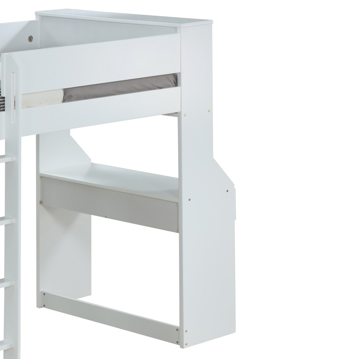Wooden Twin Size Loft Bunk Bed With Workstation And Ladder, White- Saltoro Sherpi