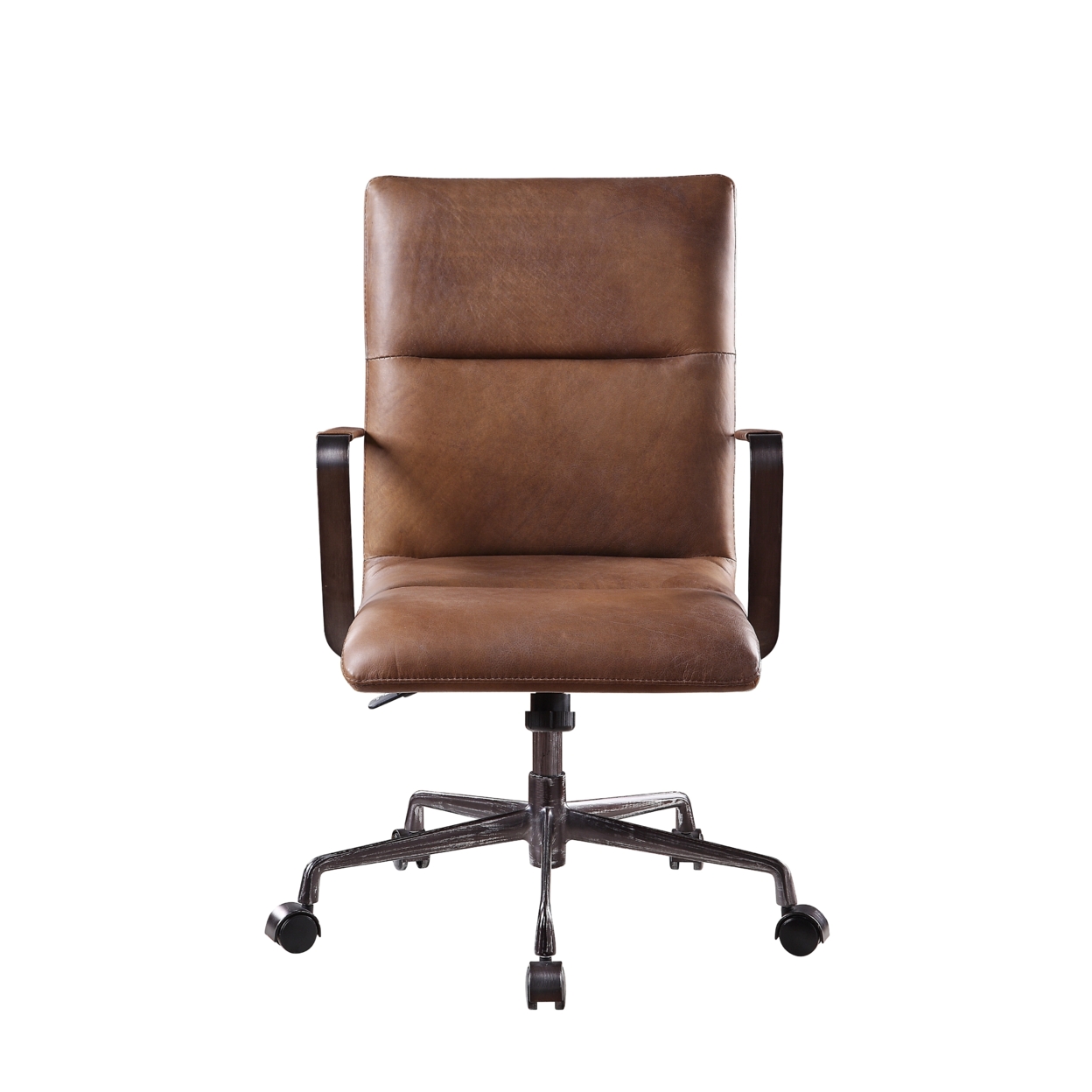 5 Star Base Faux Leather Upholstered Wooden Office Chair , Brown- Saltoro Sherpi