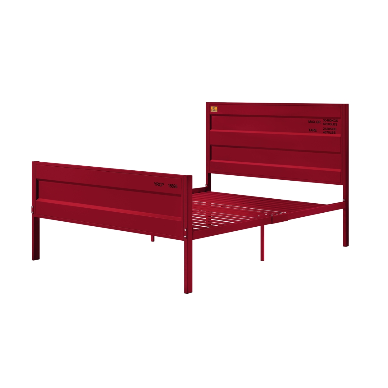 Industrial Style Metal Full Size Bed With Straight Leg Support, Red- Saltoro Sherpi