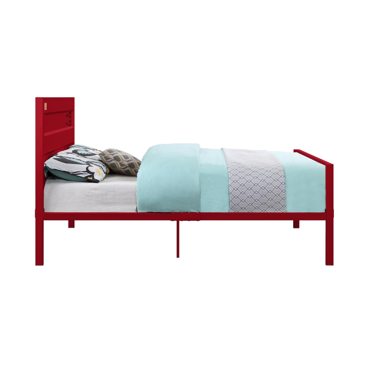 Industrial Style Metal Full Size Bed With Straight Leg Support, Red- Saltoro Sherpi