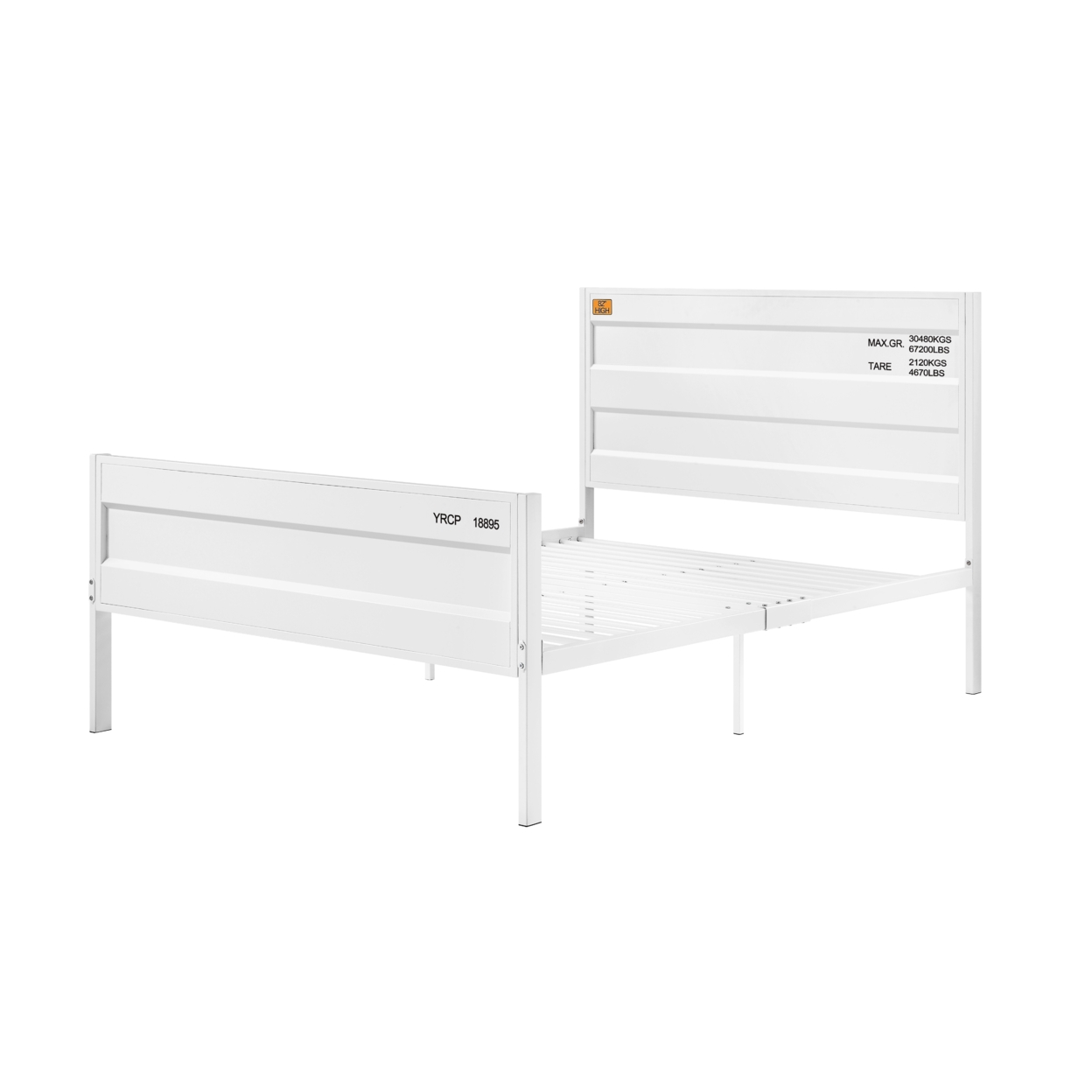 Industrial Style Metal Full Size Bed With Straight Leg Support, White- Saltoro Sherpi