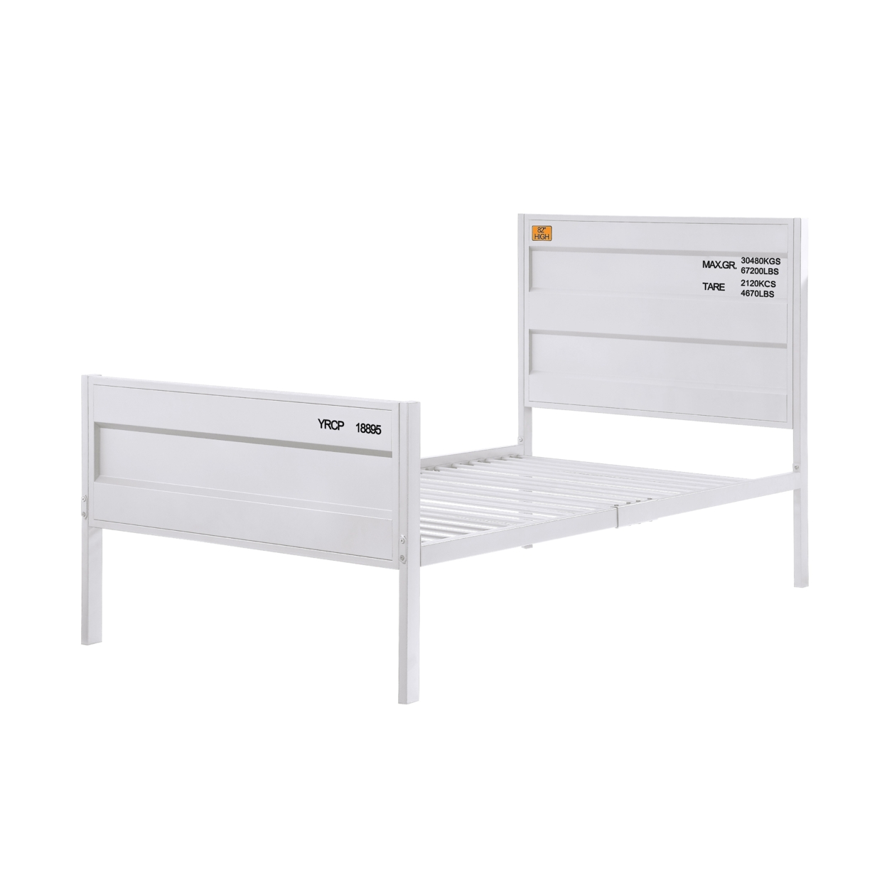 Industrial Style Metal Twin Size Bed With Straight Leg Support, White- Saltoro Sherpi