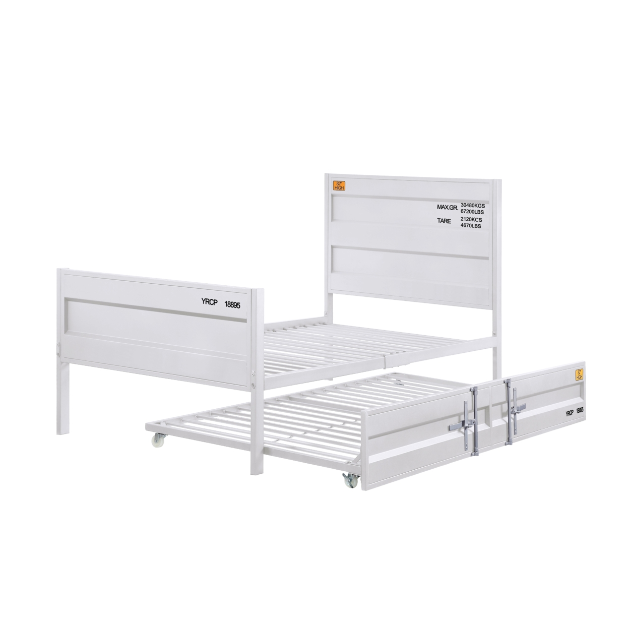 Industrial Style Metal Twin Size Bed With Straight Leg Support, White- Saltoro Sherpi
