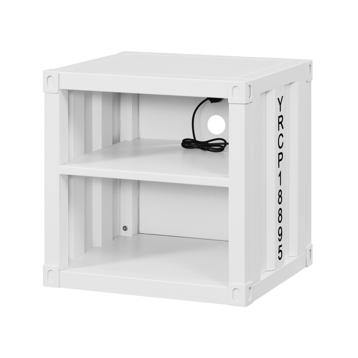 Metal Nightstand With 2 Open Compartment And USB Port, White- Saltoro Sherpi