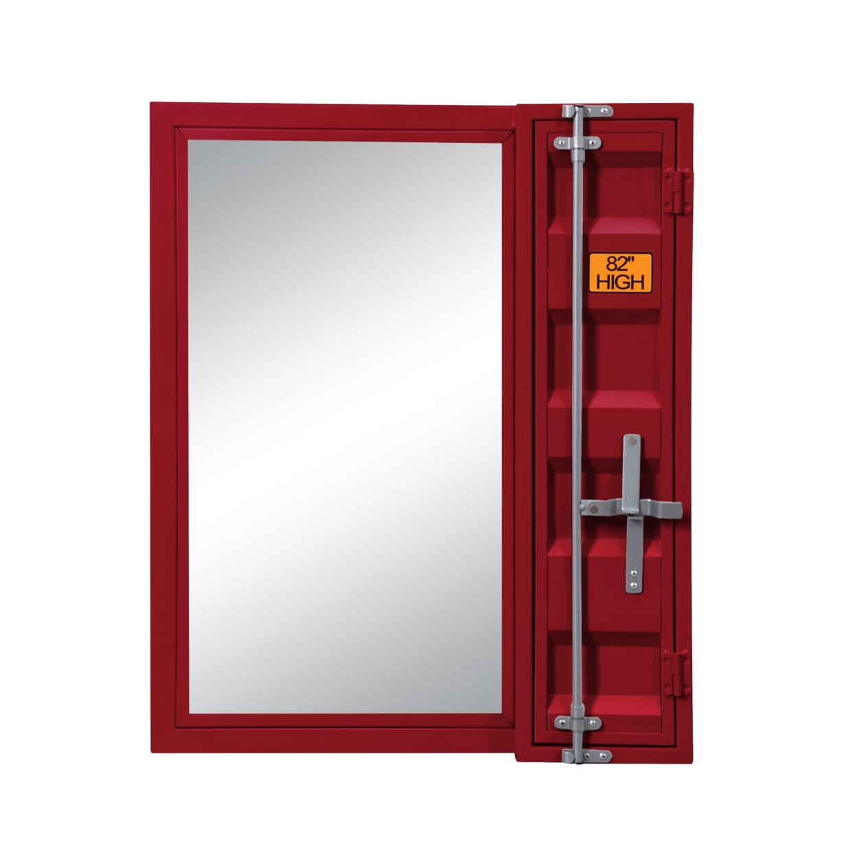 Industrial Style Metal Vanity Mirror With Recessed Door Storage, Red- Saltoro Sherpi