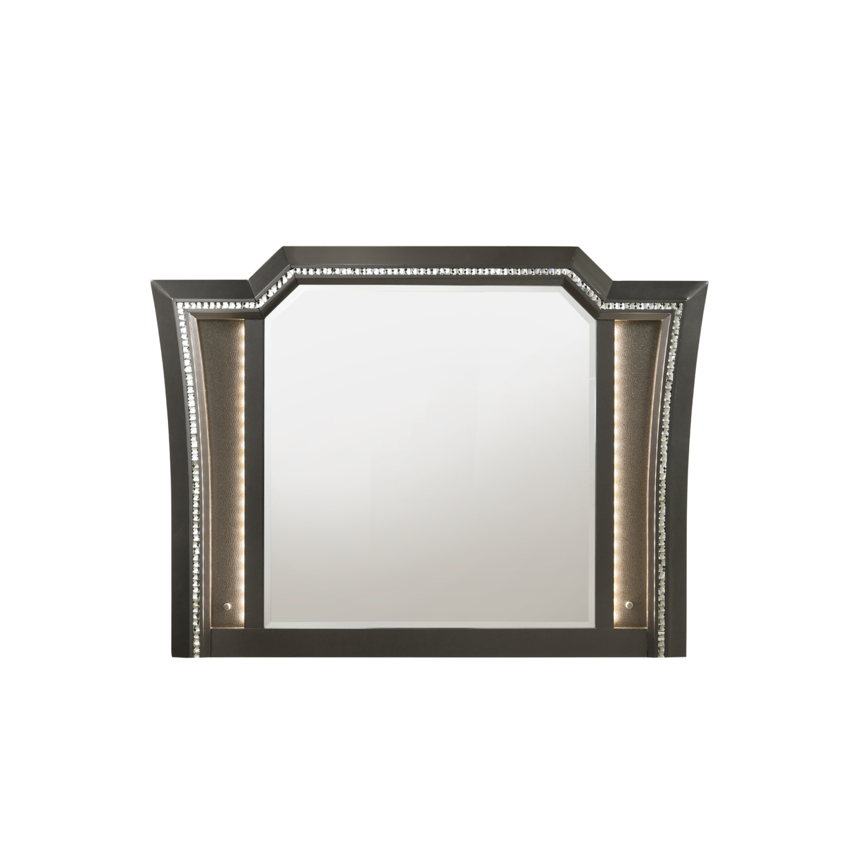 Contemporary Style Wooden Decorative Mirror With LED Lights, Gray- Saltoro Sherpi