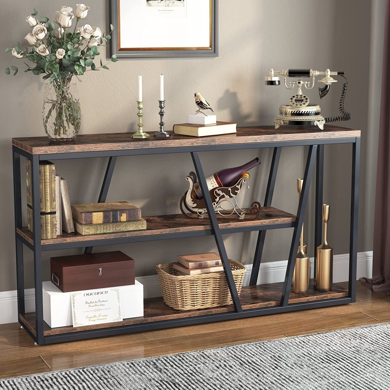 Tribesigns Console Table, Industrial Sofa Table With Shelves, 3-Tier Entryway Table With Storage