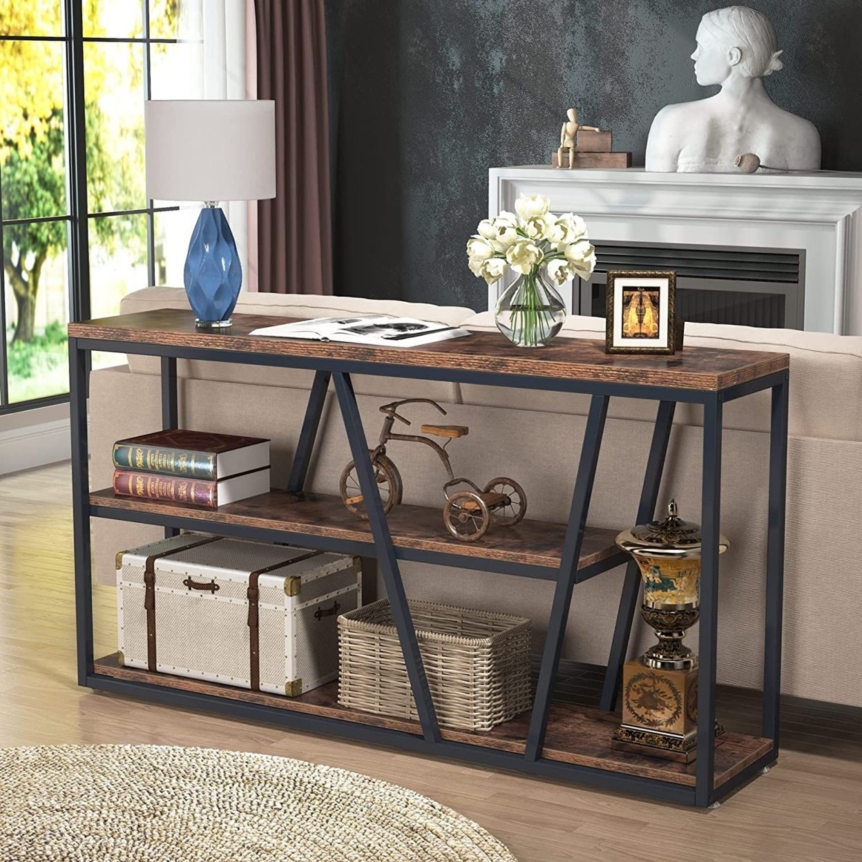 Tribesigns Console Table, Industrial Sofa Table With Shelves, 3-Tier Entryway Table With Storage