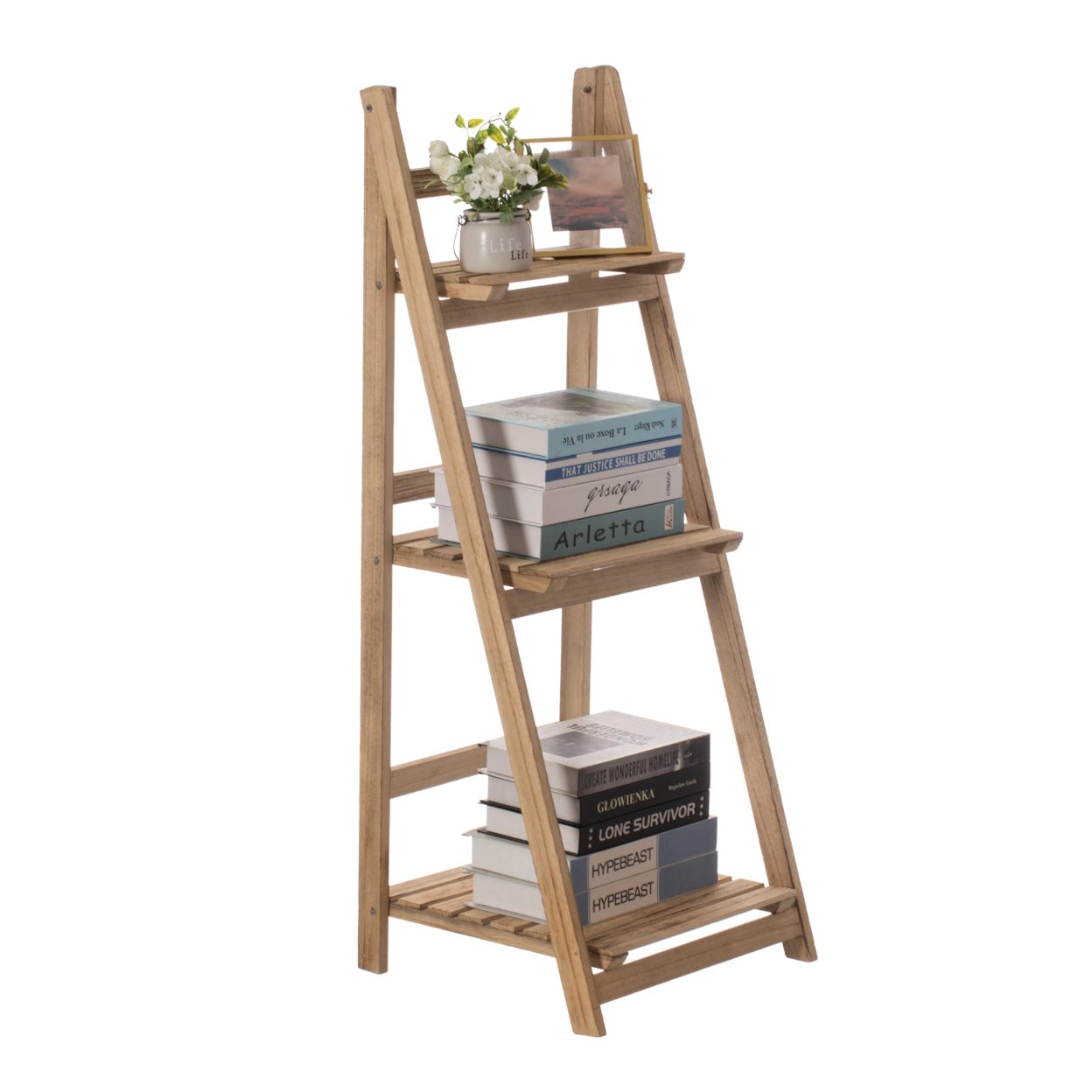Natural Wooden Rustic Three Tier Three Size Shelves Display For Entryway, Kitchen, And Outdoor