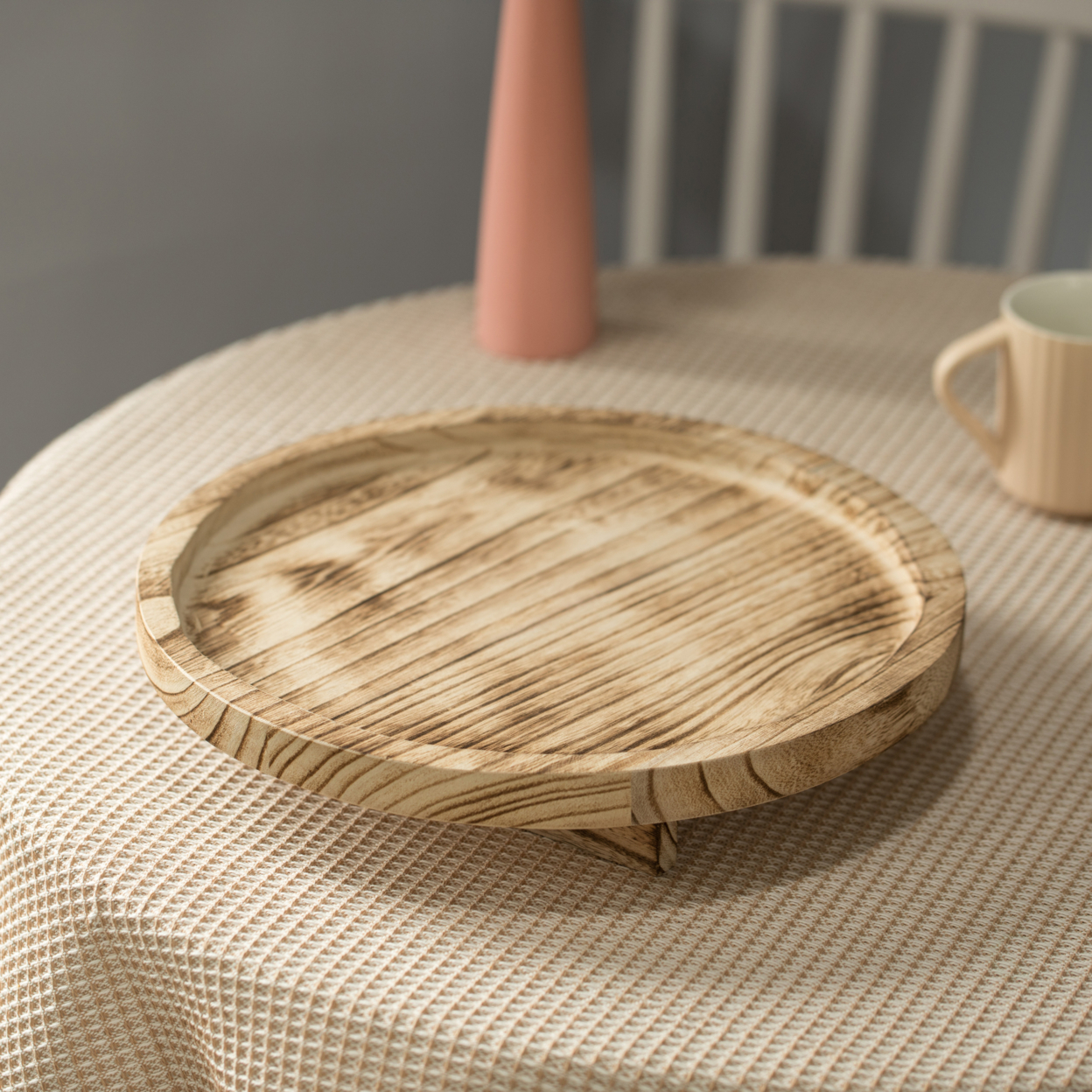 Natural Wooden Round Dish Ornament Slice Tray Table Charger With Height