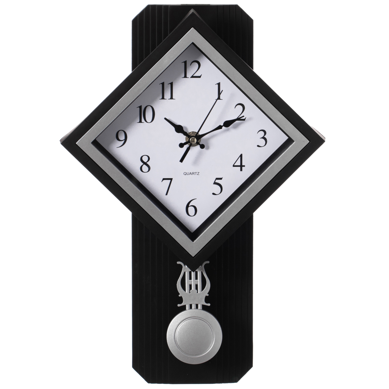 Traditional Square Wood- Looking Pendulum Plastic Wall Clock For Living Room, Kitchen, Or Dining Room - Black
