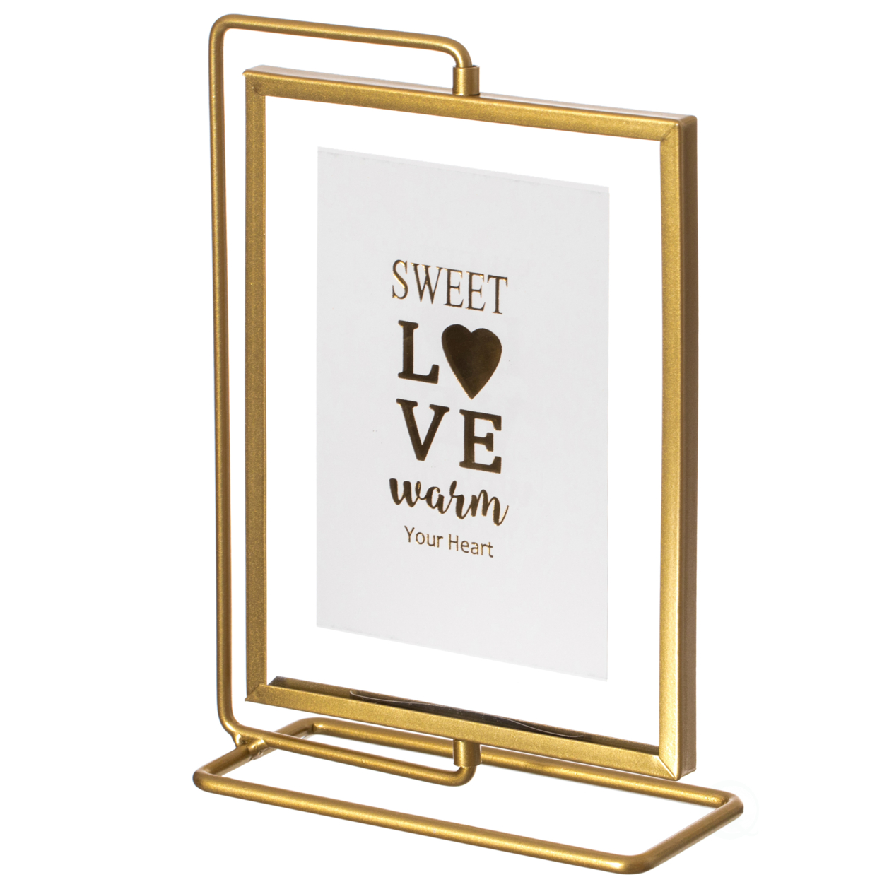 Gold Modern Metal Floating Tabletop Photo Frame With Glass Cover And Glass Cover And Free Spinning Stand - Small