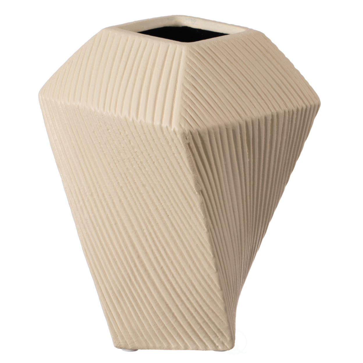 Decorative Ceramic Square Twisted Centerpiece Table Vase - Beige