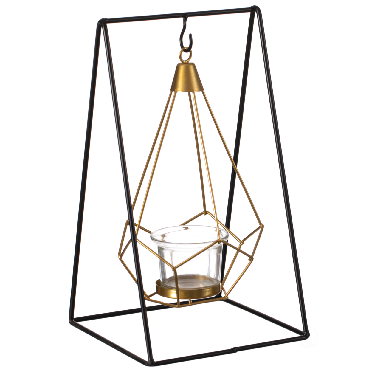 Geometric Framed Swinging Votive Candle Holder Decorative Modern Hanging Lantern Tabletop Centerpiece