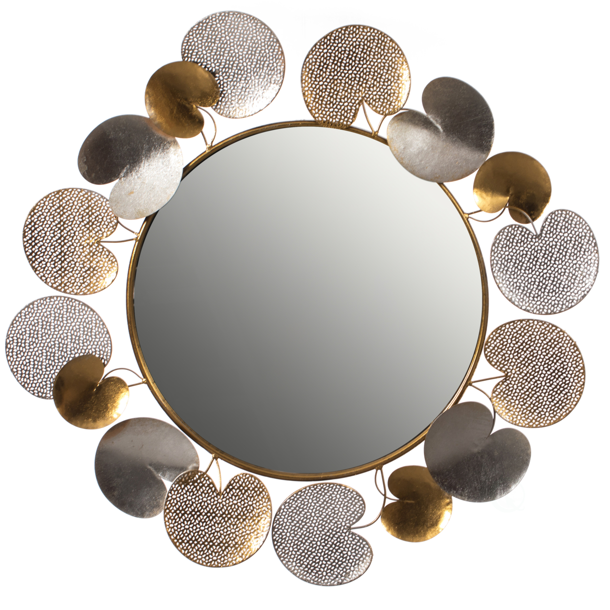 31 Accent Wall Mounted Mirror With Gold And Silver With Decorative Modern Pedal Leaf Frame