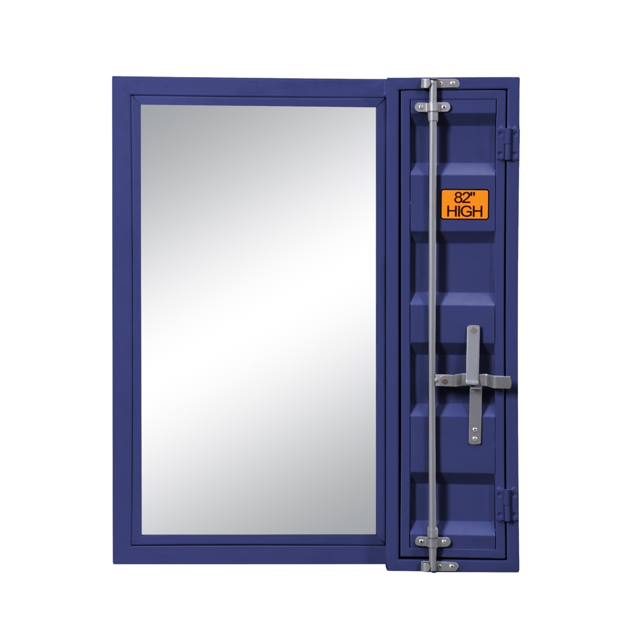 Industrial Style Metal Vanity Mirror With Recessed Door Front, Blue- Saltoro Sherpi