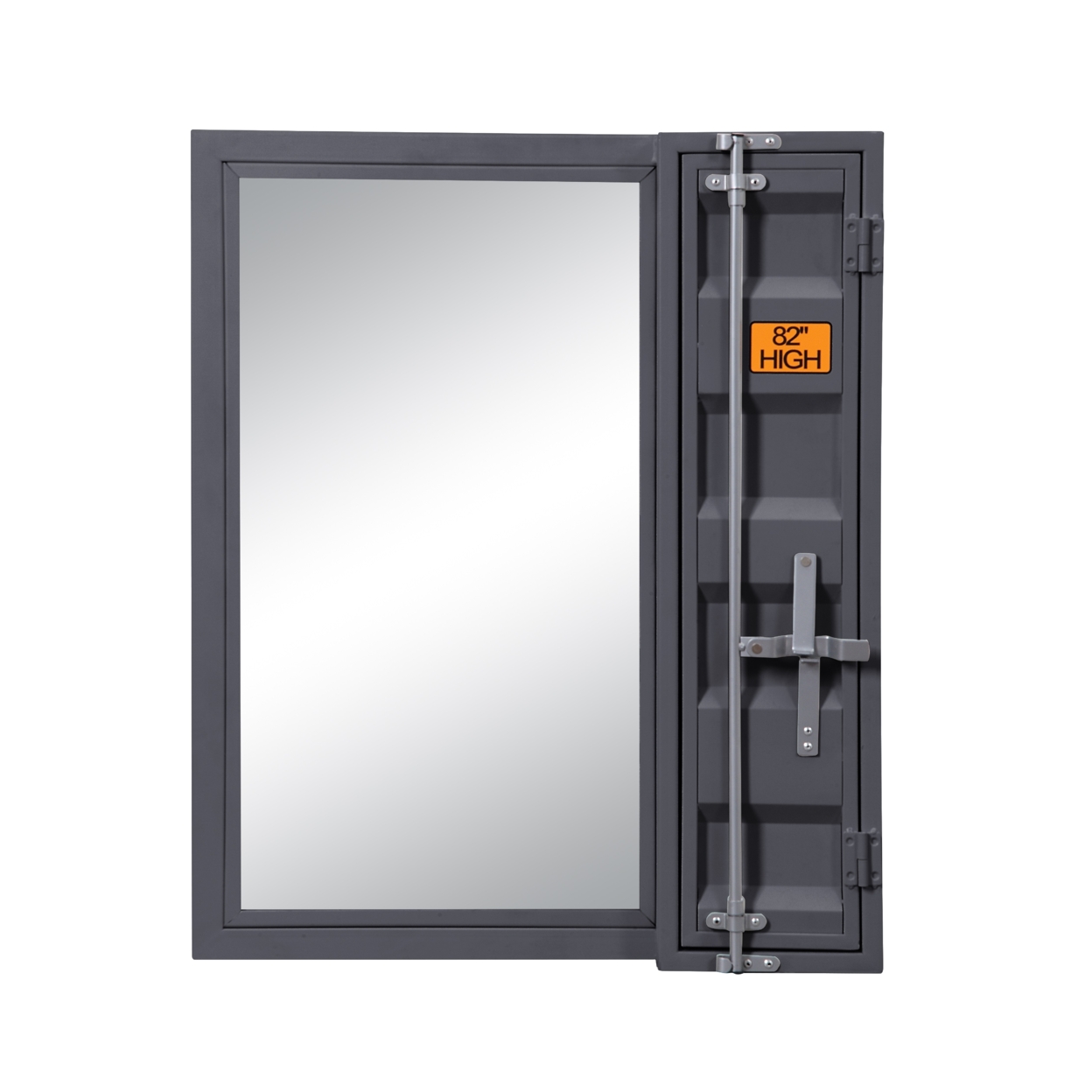 Industrial Style Metal Vanity Mirror With Recessed Door Storage, Gray- Saltoro Sherpi