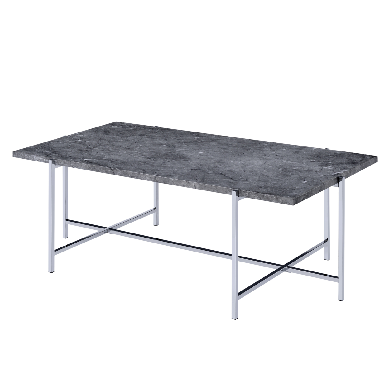 Marble Top Coffee Table With Trestle Base , Gray And Silver- Saltoro Sherpi