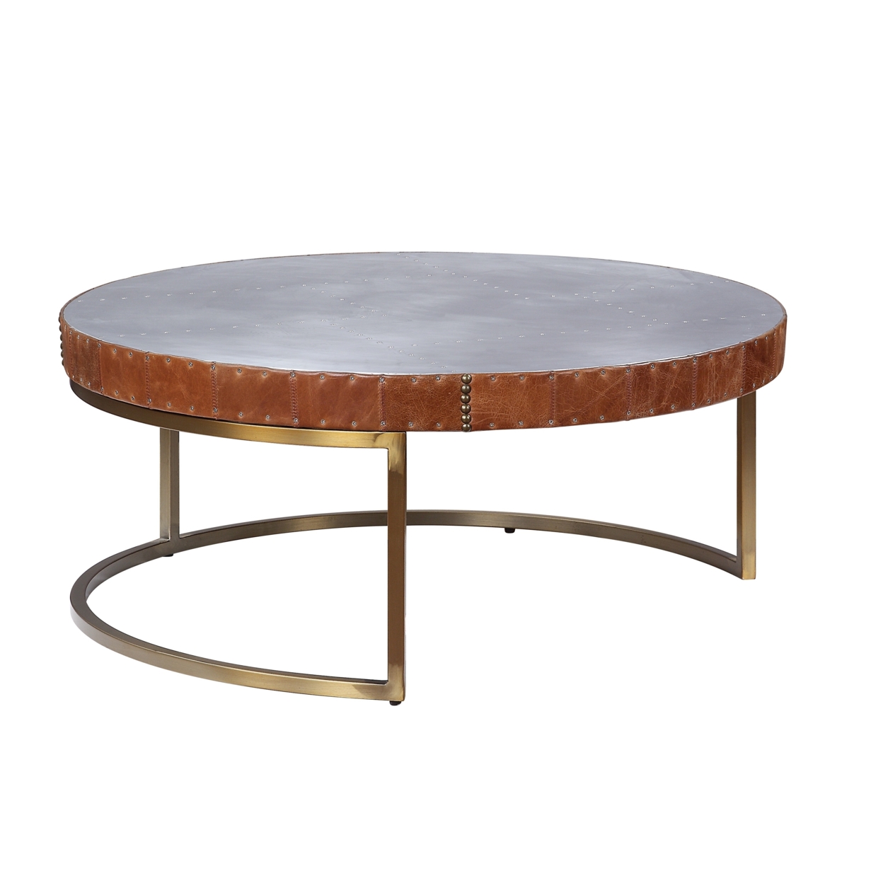 Round Metal Coffee Table With Airy Design Base, Large, Multicolor- Saltoro Sherpi