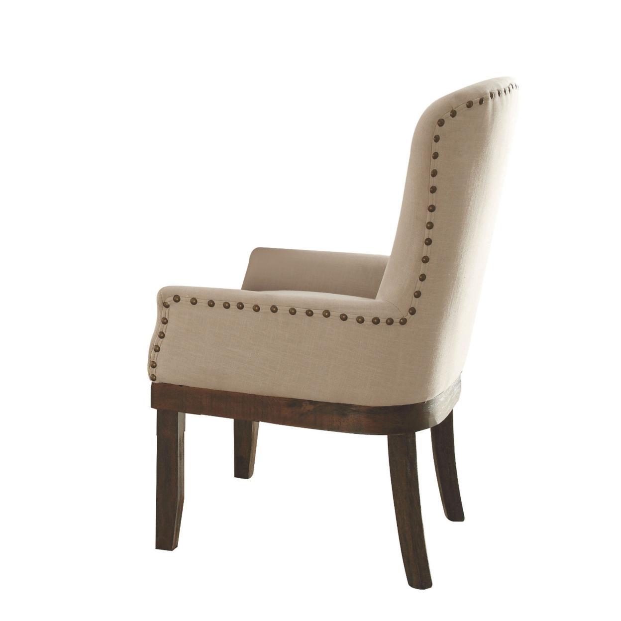 Wooden Arm Chair With Wing Back And Nailhead Trims, Beige And Brown- Saltoro Sherpi