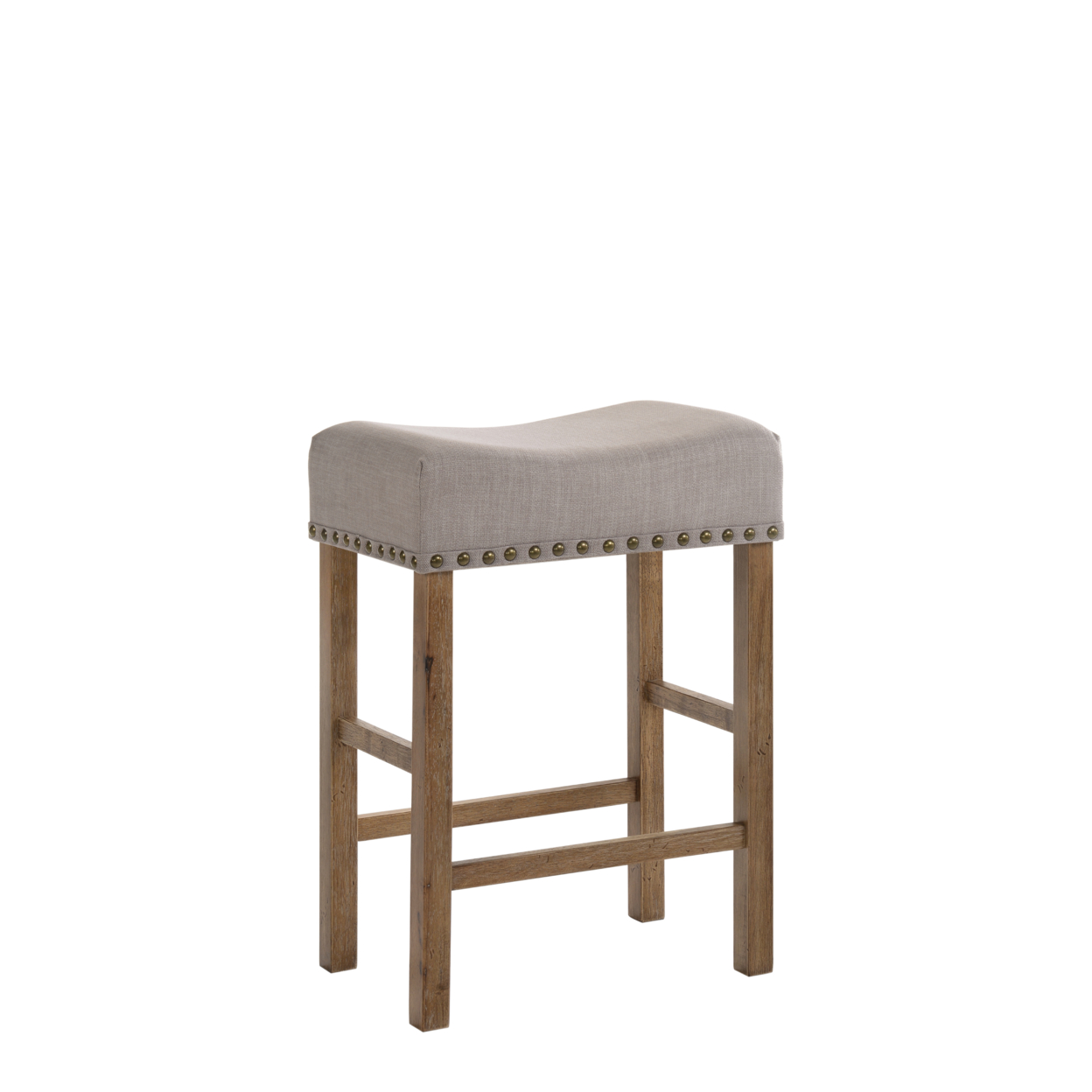 Fabric Upholstered Wooden Counter Height Stool,Set Of 2,Brown And Gray- Saltoro Sherpi