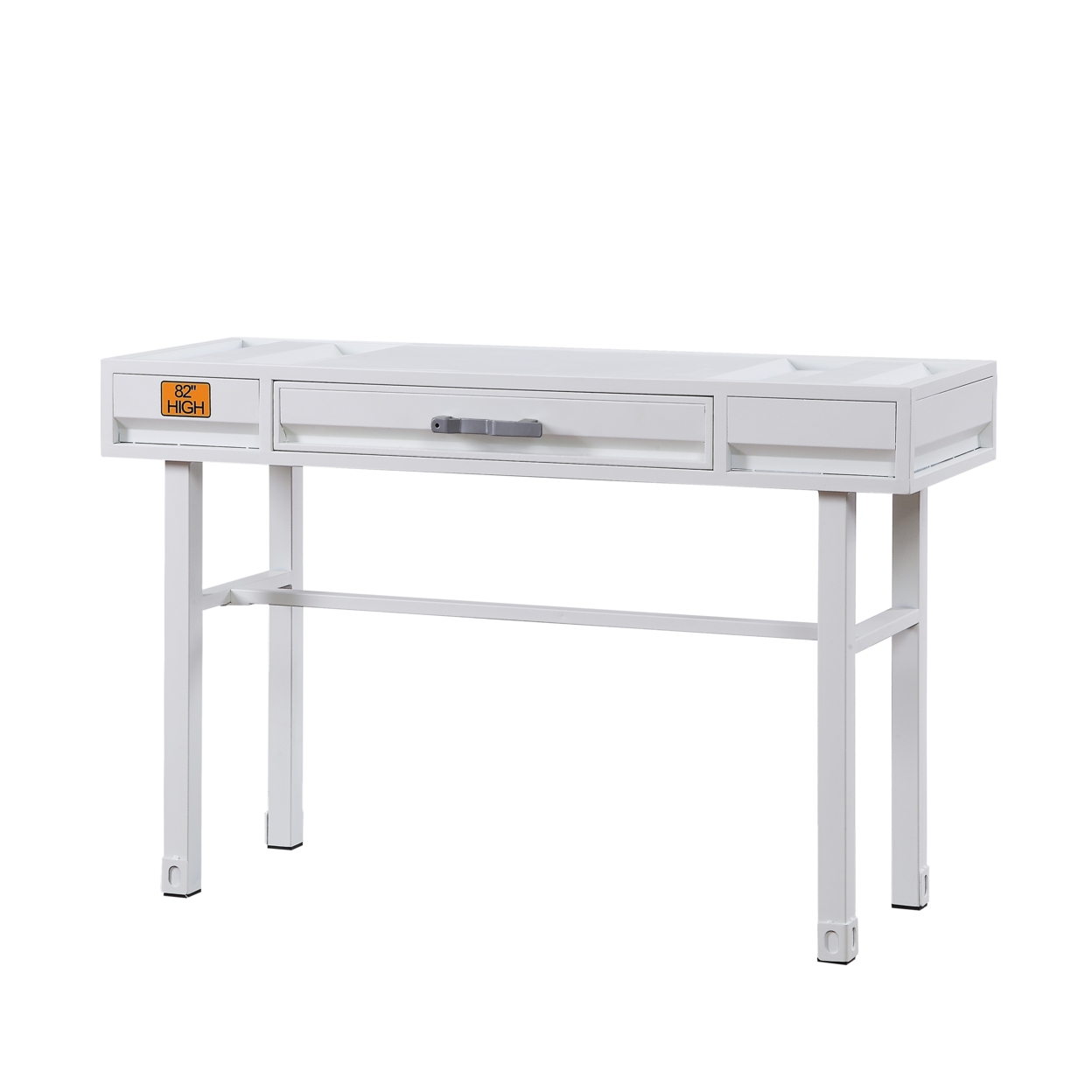 Industrial Style Metal And Wood 1 Drawer Vanity Desk, White- Saltoro Sherpi