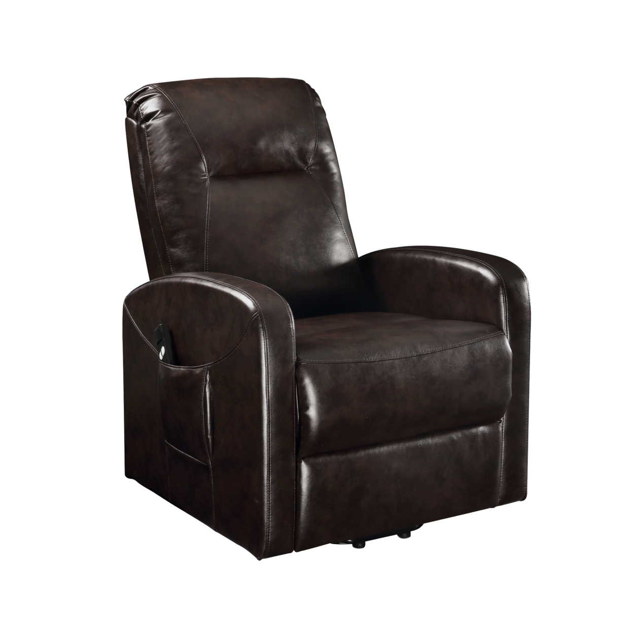 Faux Leather Upholstered Wooden Recliner With Power Lift, Brown- Saltoro Sherpi