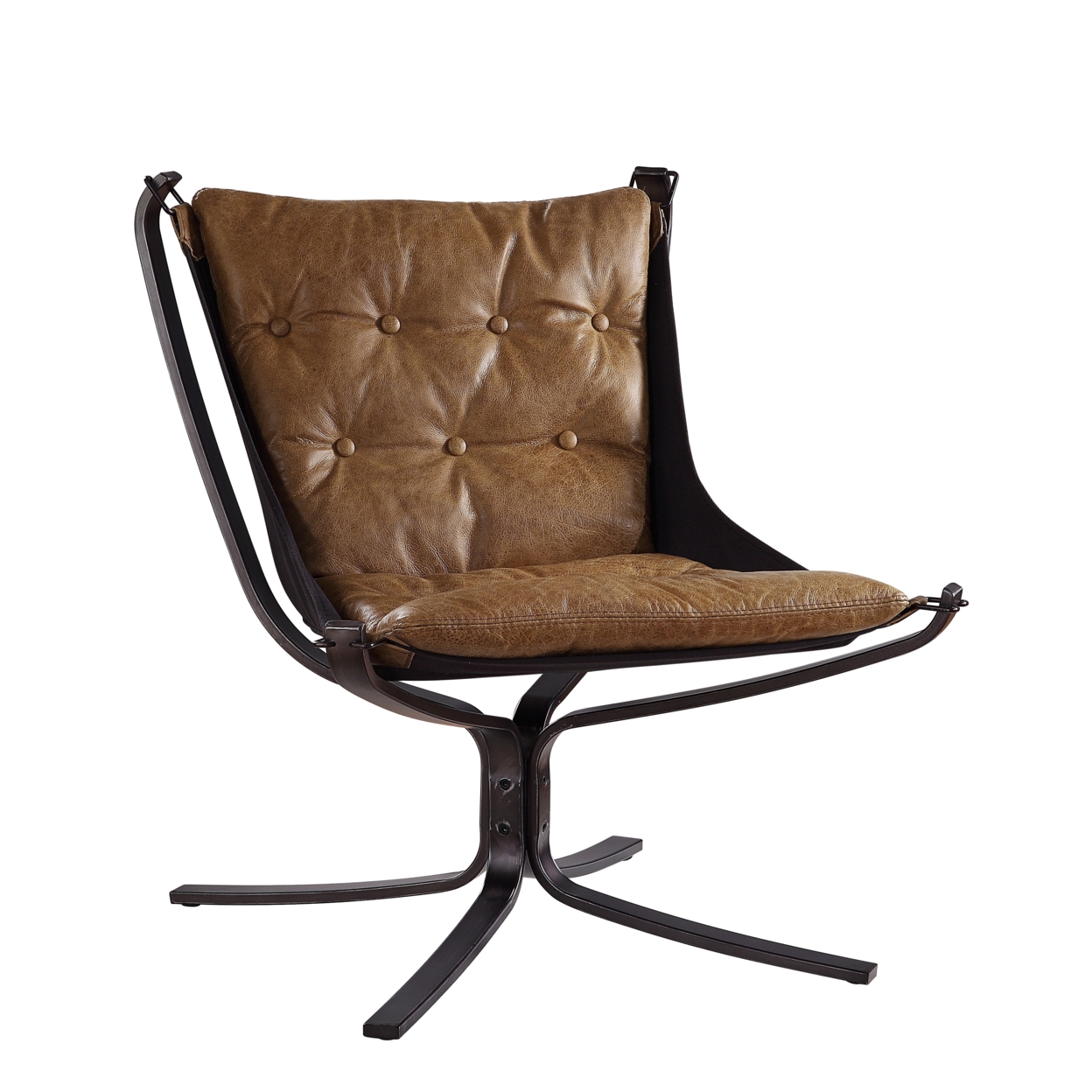 Faux Leather Upholstered Metal Frame Accent Chair With Star Base,Brown- Saltoro Sherpi