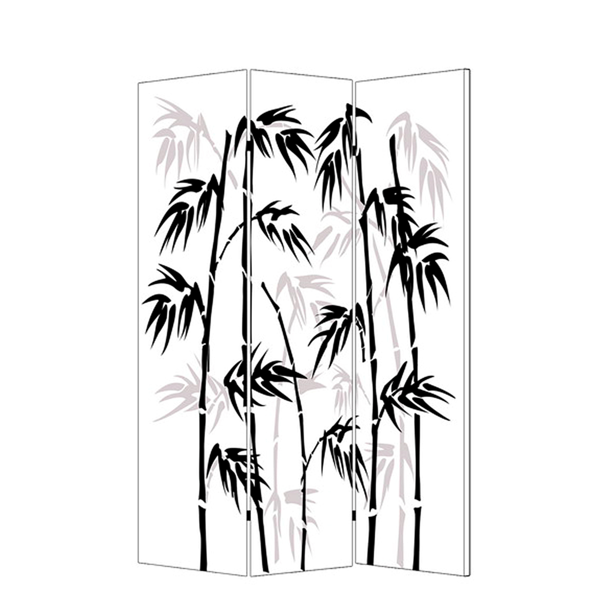 3 Panel Foldable Canvas Bamboo Leaf Print Screen, Black And White- Saltoro Sherpi