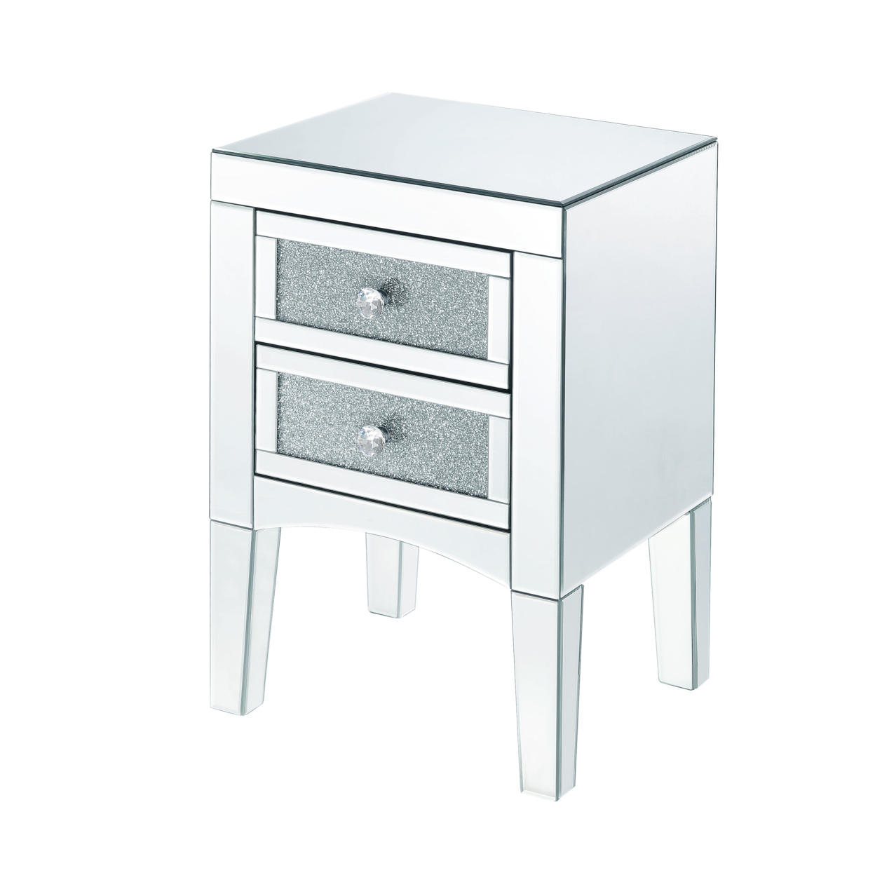 Wooden Night Table With 2 Spacious Drawers And Tapered Legs, Silver- Saltoro Sherpi