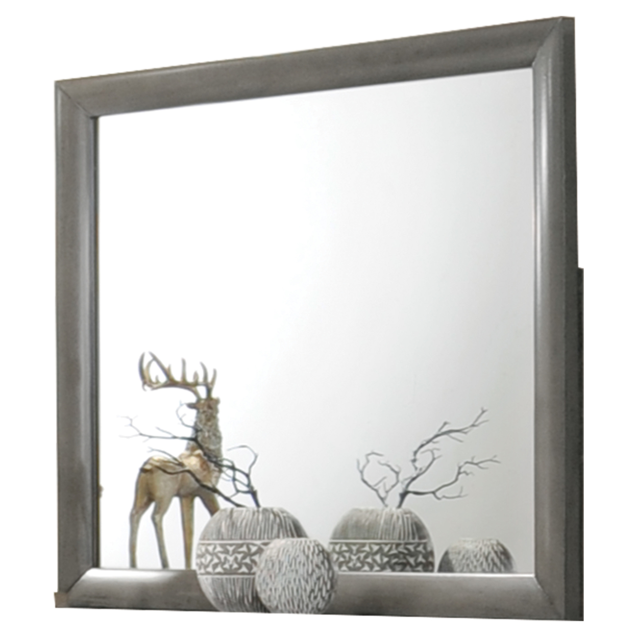 Transition Style Wooden Mirror With Rectangular Shape,Gray And Silver- Saltoro Sherpi