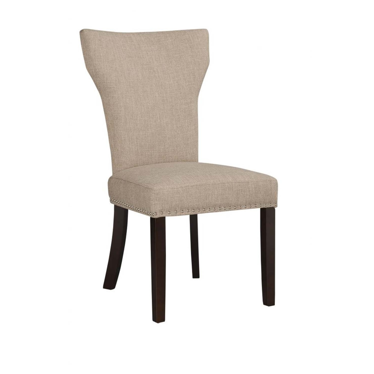 Fabric Upholstered Side Chair With Wingback Design, Set Of 2, Oatmeal Brown- Saltoro Sherpi