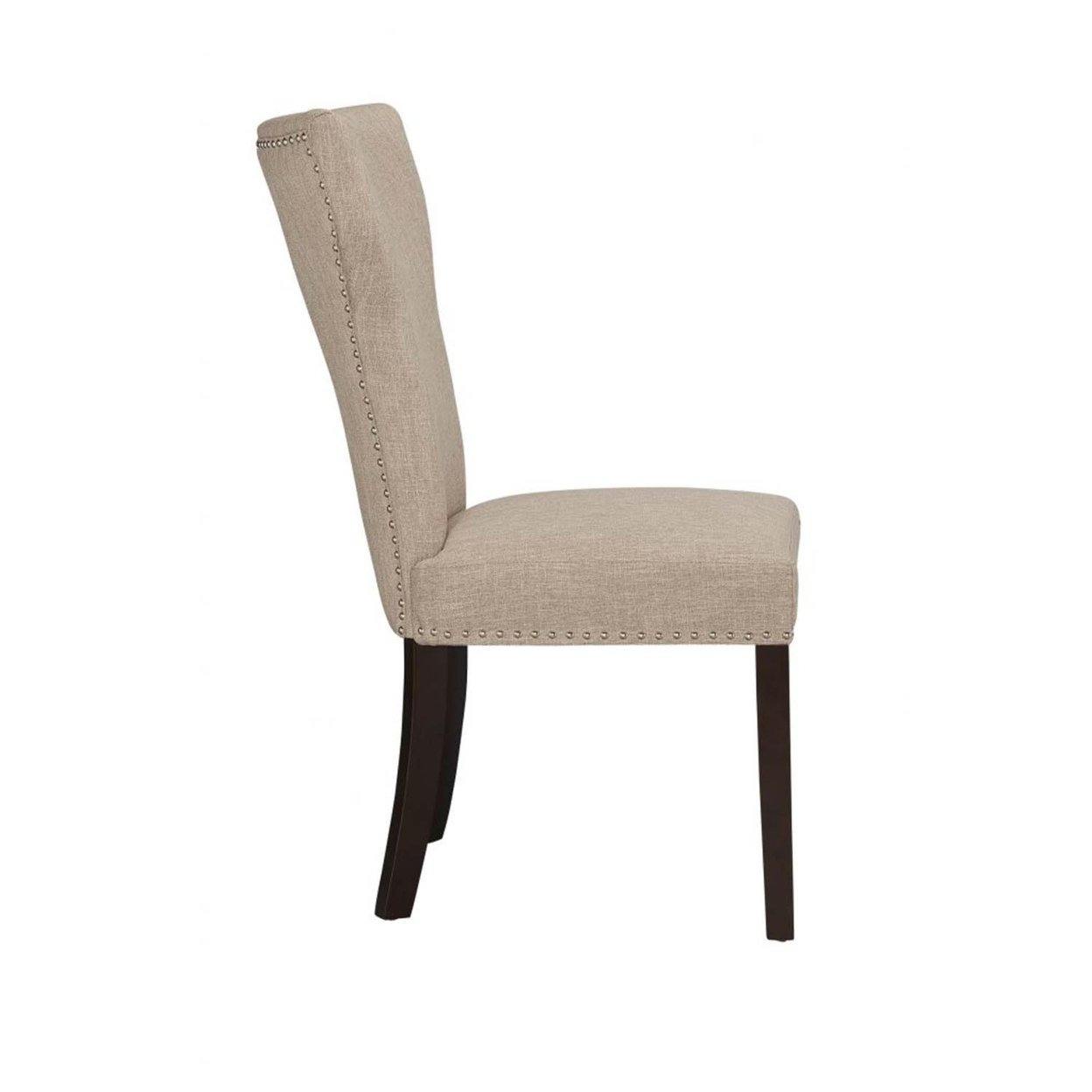 Fabric Upholstered Side Chair With Wingback Design, Set Of 2, Oatmeal Brown- Saltoro Sherpi