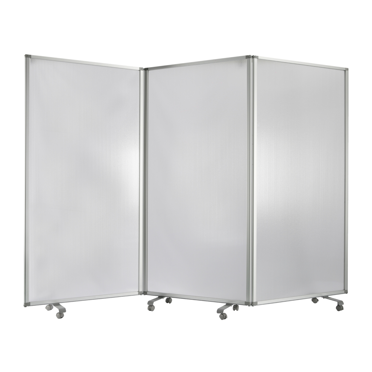 Accordion Style Plastic Inserts 3 Panel Room Divider With Casters, Gray- Saltoro Sherpi