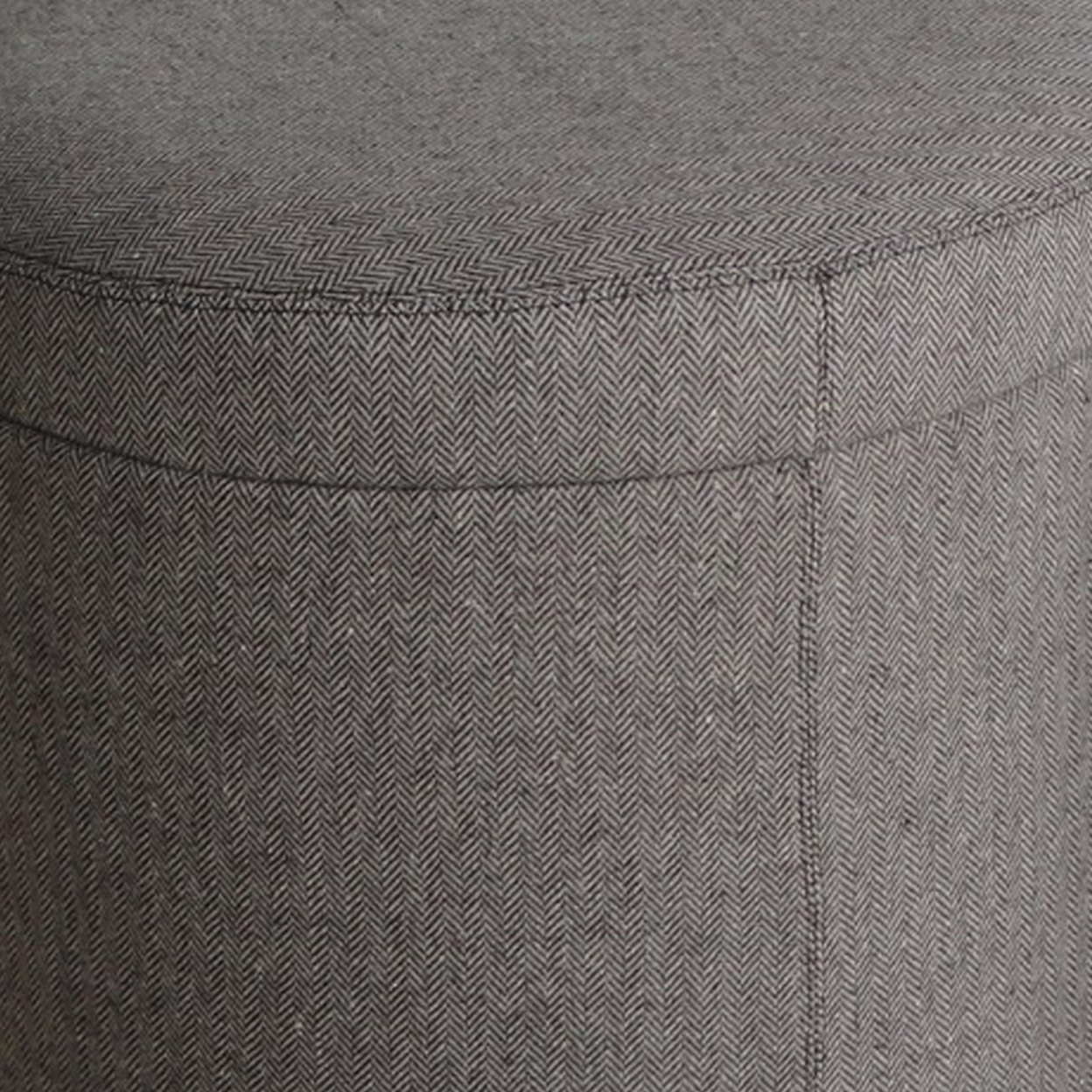 Round Storage Ottoman With Textured Fabric Upholstery, Gray- Saltoro Sherpi