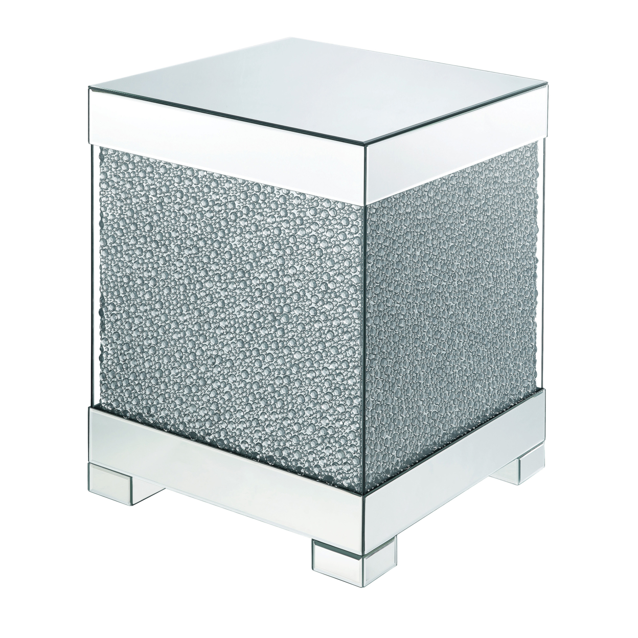 Contemporary Square Wooden End Table With Faux Crystal Inlays, Silver- Saltoro Sherpi