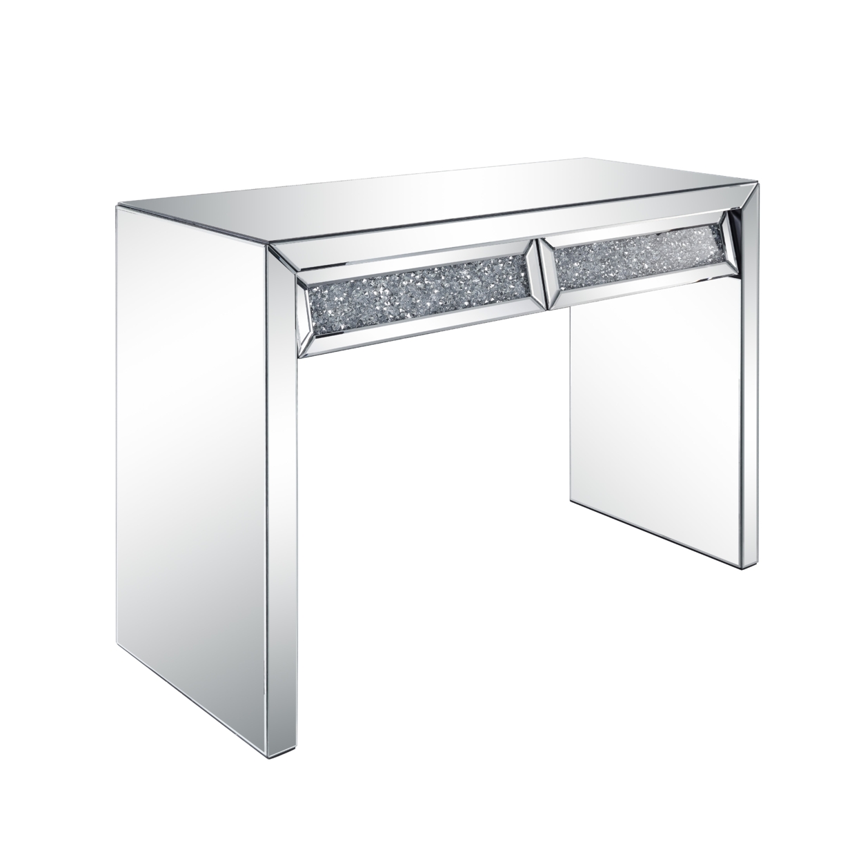Console Table With Two Storage Drawers And Faux Diamond Inlay, Silver- Saltoro Sherpi