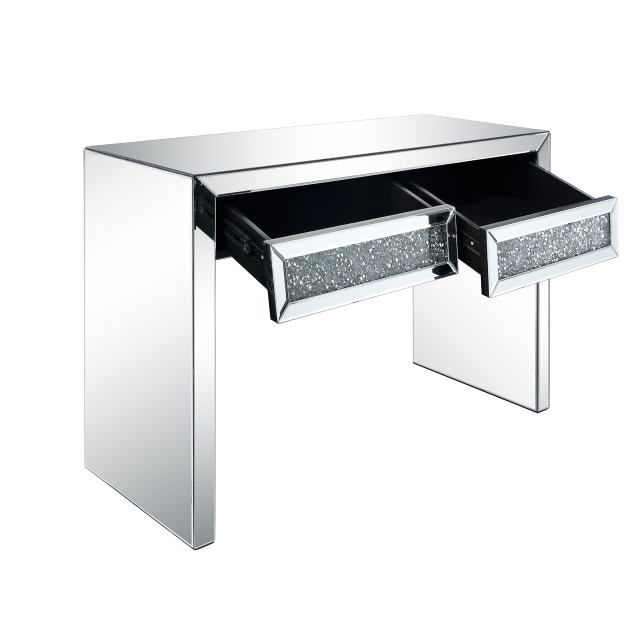 Console Table With Two Storage Drawers And Faux Diamond Inlay, Silver- Saltoro Sherpi