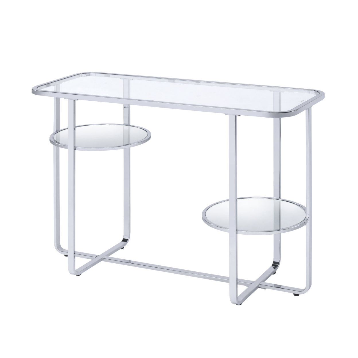 Contemporary Metal Sofa Table With Glass Top, Silver And Clear- Saltoro Sherpi
