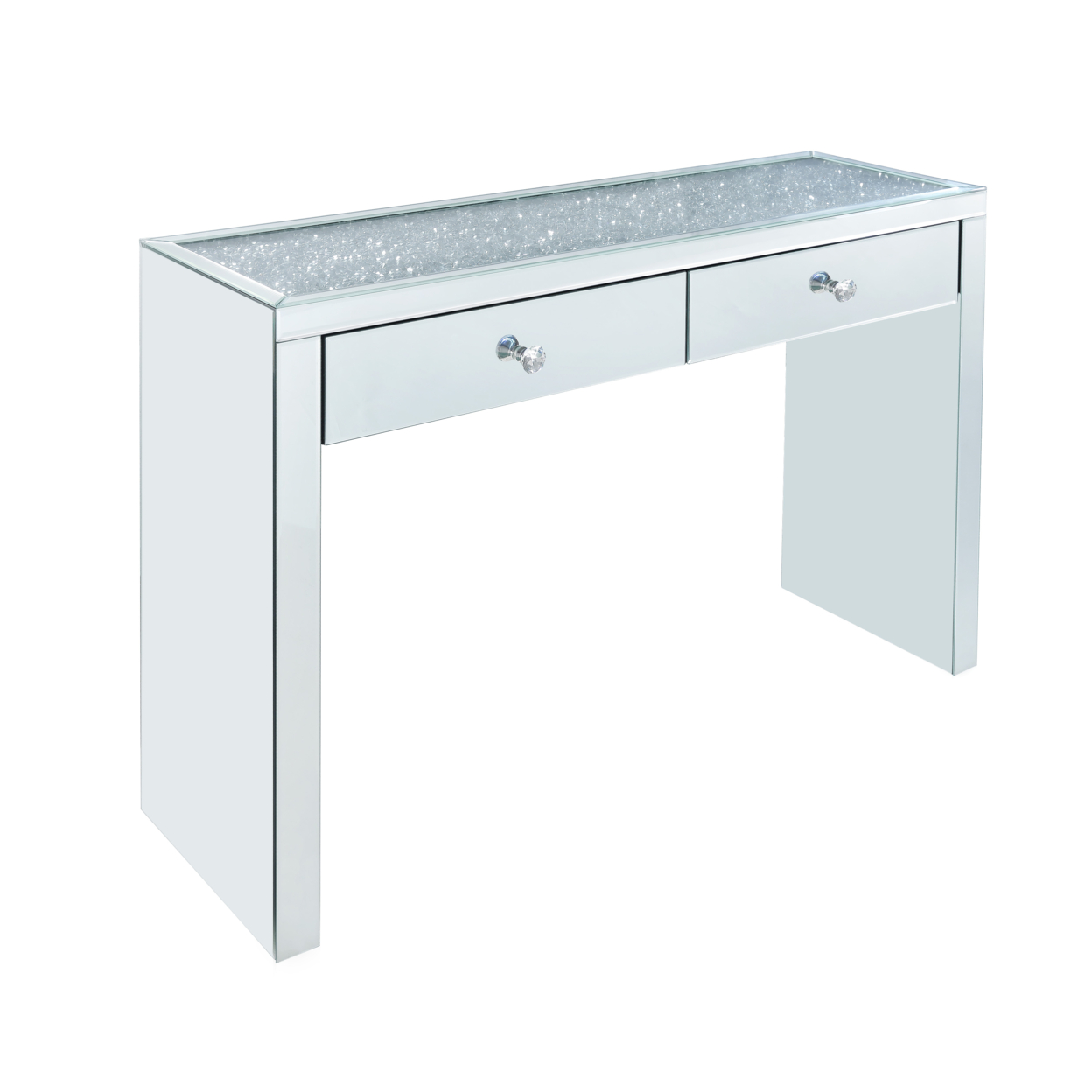 Wooden Console Table With 2 Storage Drawers And Faux Diamond Inlay, Silver- Saltoro Sherpi