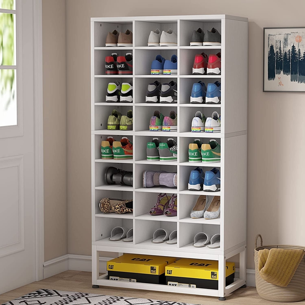 Tribesigns Shoe Storage Cabinet, 24 Pair White Shoe Rack Storage Organizer, 8-Tier Adjustable Partition Freestanding Shoe Cabinet
