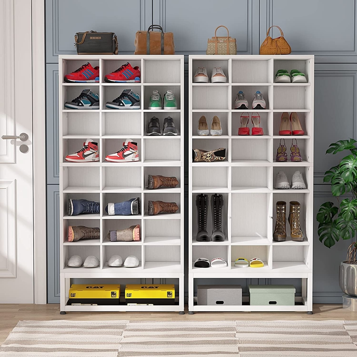 Tribesigns Shoe Storage Cabinet, 24 Pair White Shoe Rack Storage Organizer, 8-Tier Adjustable Partition Freestanding Shoe Cabinet