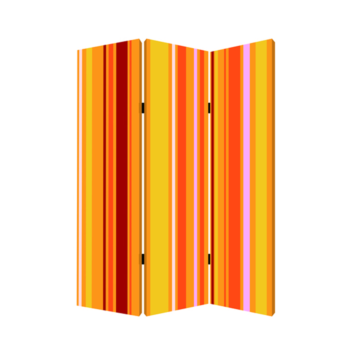 3 Panel Canvas Screen With Bright Stripe Print, Yellow And Red- Saltoro Sherpi