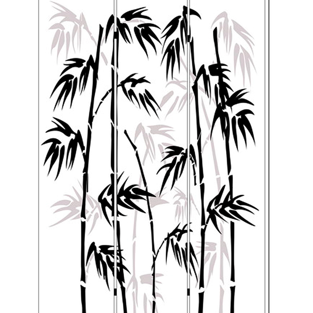 3 Panel Foldable Canvas Bamboo Leaf Print Screen, Black And White- Saltoro Sherpi