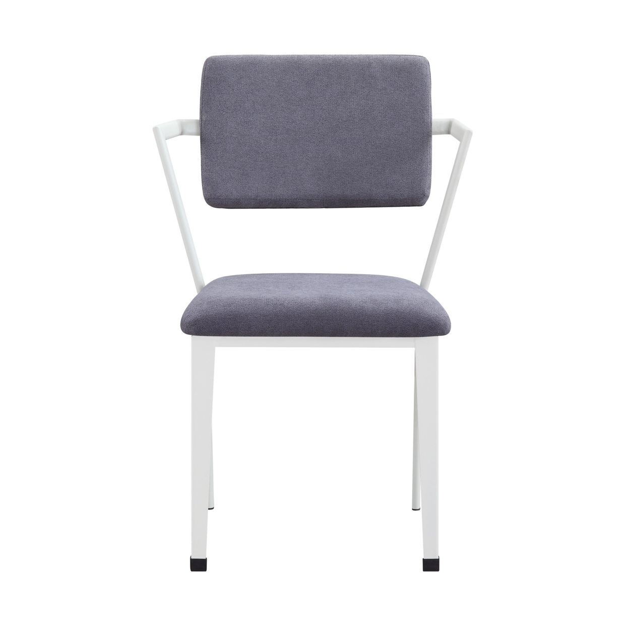 Metal Chair With Fabric Upholstery And Straight Legs, Gray And White- Saltoro Sherpi
